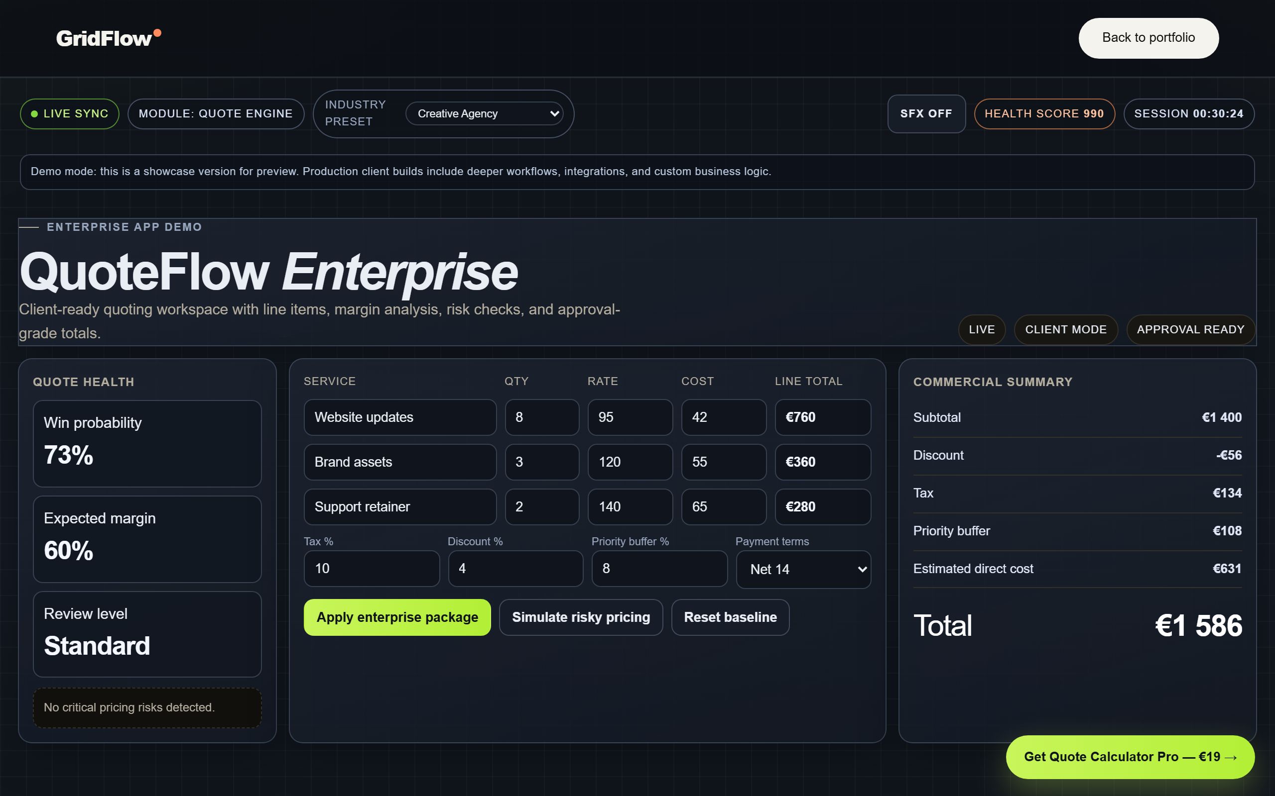 QuoteFlow spreadsheet on laptop