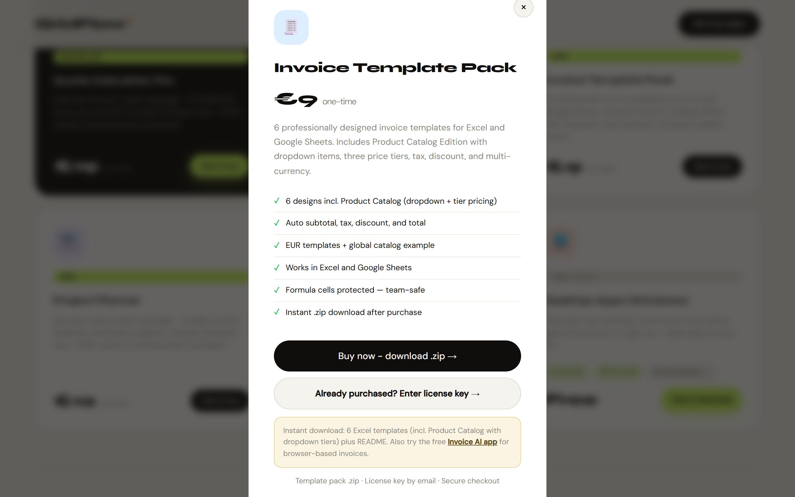Invoice template pack documents